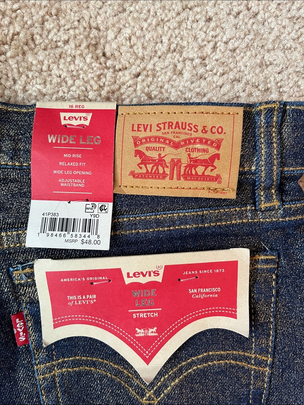 NWT Levi’s Girls Wide Leg Gold Foil Jeans - Picture 7 of 11